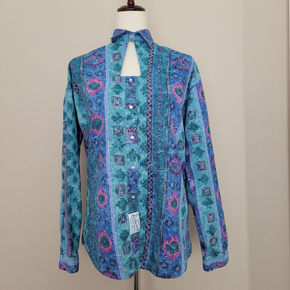 Vtg Tru-West Rockmount Ranch Wear Aztec Pearl Snap Top Size M Western Rockabilly